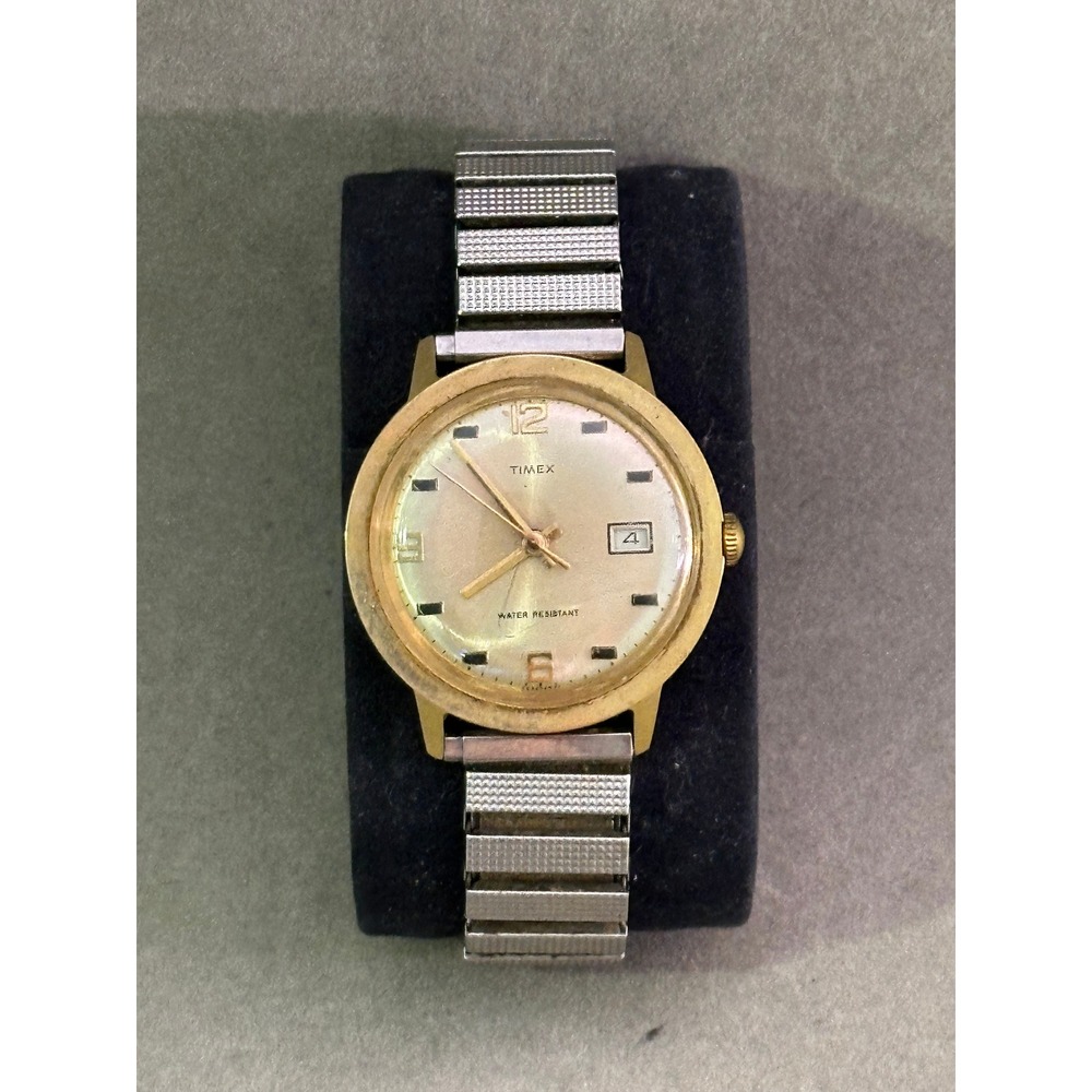 Vintage Timex Water Resistant Gold Tone Date Manual Wind Watch 265602571